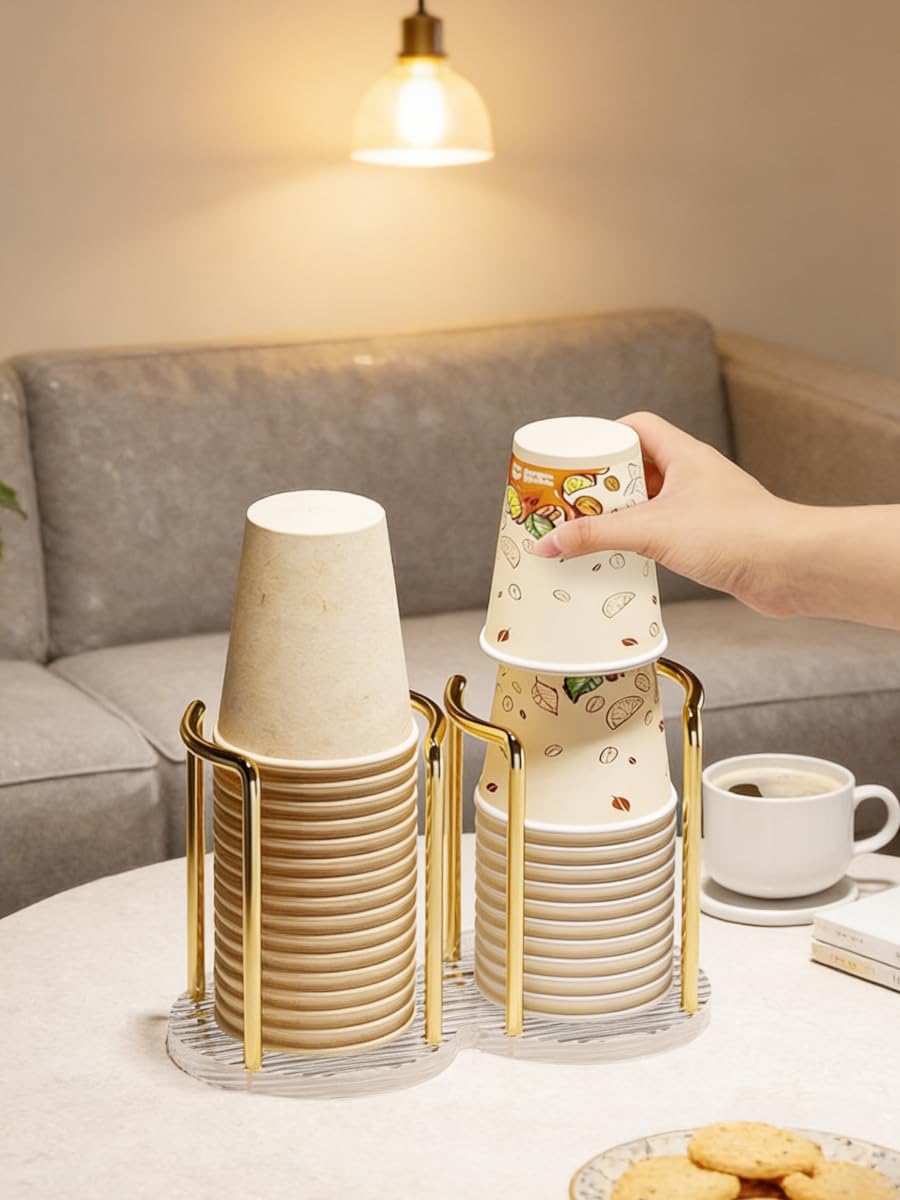 Cup Holder, Double Acrylic Dispenser with Vertical Stripes, Table Shelf for Disp