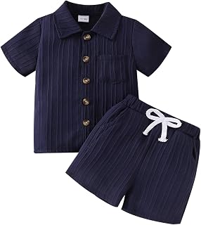 Baby Boys 2 Piece Set with Ribbed Button Down Shirt + Pocket Shorts 12 Months to 5 Years Without T Shirt