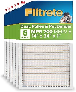 Filtrete 14x24x1 Air Filter, MERV 8, MPR 700, 6 HVAC Filters | Dust, Pollen, & Pet Dander, 3-Month AC/Furnace Filters, Cleaner Air, Reliable Airflow, (Act. Size 13.81x23.81x0.81 in)