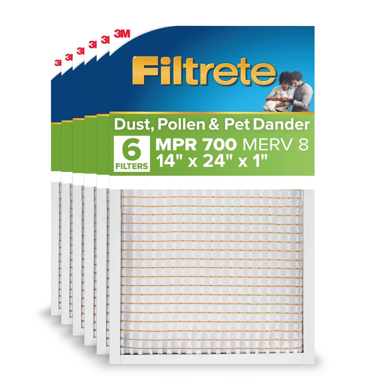 Filtrete 14x24x1 Air Filter, MERV 8, MPR 700, 6 HVAC Filters | Dust, Pollen, & P