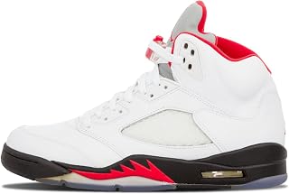 Nike Mens Air Jordan 5 Retro Silver Tongue White/Fire Red/Blk Leather Basketball Size 11