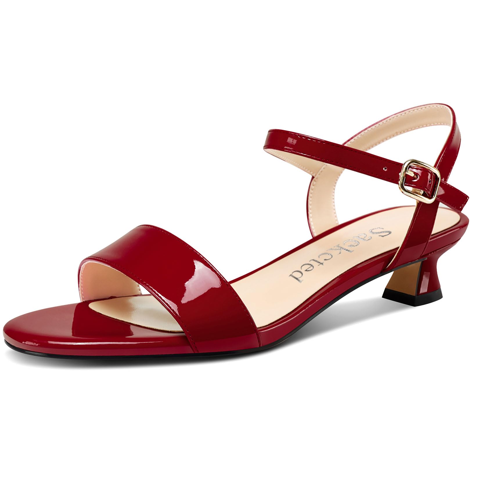 Saekcted Women Kitten Low Heel Open Toe Strappy Ankle Sandals Slingback Buckle D