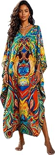 RanRui Caftans for Women Solid Color Chiffon Plus Size Kaftan Dresses Beach Cover Up V Neck Batwing Sleeve Caftans Loungewear