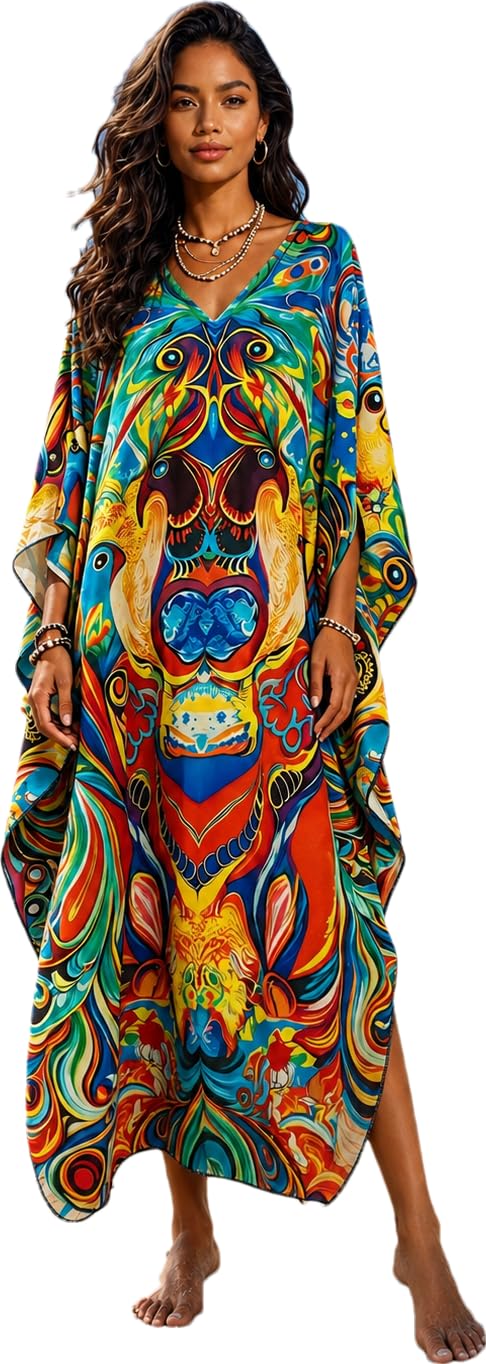 RanRui Caftans for Women Solid Color Chiffon Plus Size Kaftan Dresses Beach Cove
