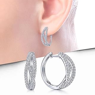 Fancy Silver Gold Color Cross Hoop Earrings with Full Sparkling Cubic Zirconia