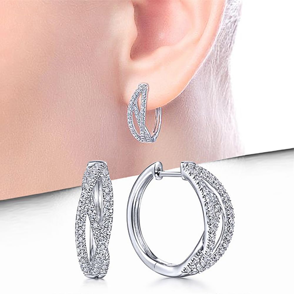 Fancy Silver Gold Color Cross Hoop Earrings with Full Sparkling Cubic Zirconia