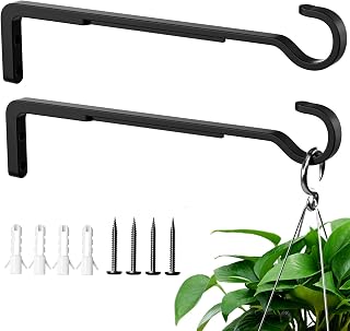 Saffruff 10 Inch 2 Pack Black Heavy Duty Outdoor Plant Hangers, Iron Hanging Plant Brackets for Hanging Plants Outside, Metal Plant Hooks Plant Wall Hooks for Hanging Lantern, Bird Feeder