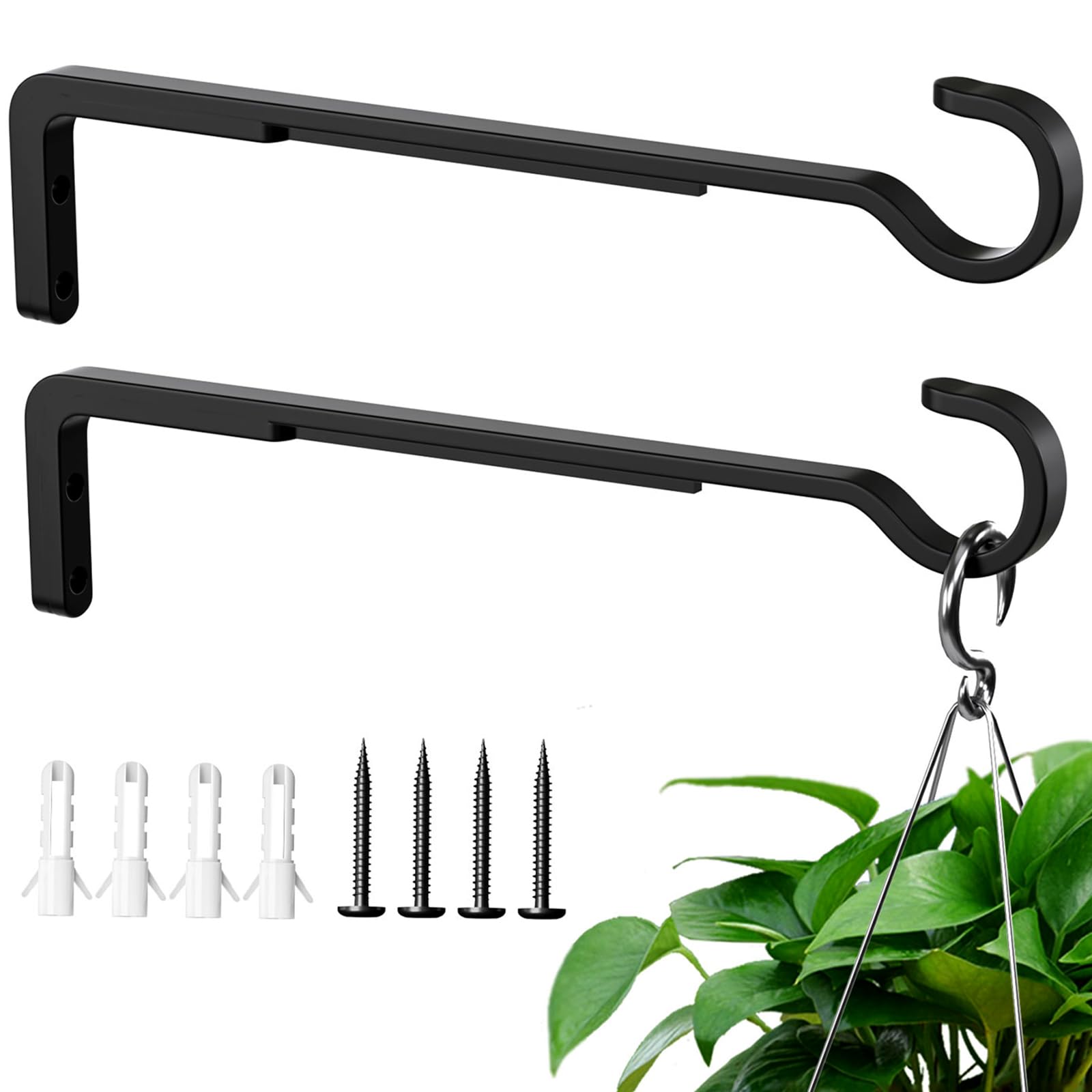 Saffruff 10 Inch 2 Pack Black Heavy Duty Outdoor Plant Hangers, Iron Hanging Pla