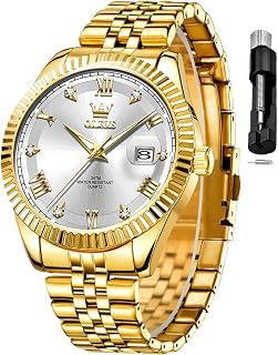 OLEVS Mens Classic Analog Luxury Stainless Steel Waterproof Date Two Tone Luminous Watch for Men