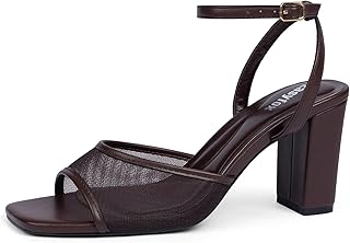 Easyfox Open Toe Chunky Heel Sandals for Women Ankle Strap 3 Inch High Heels Dress Wedding Block Shoes