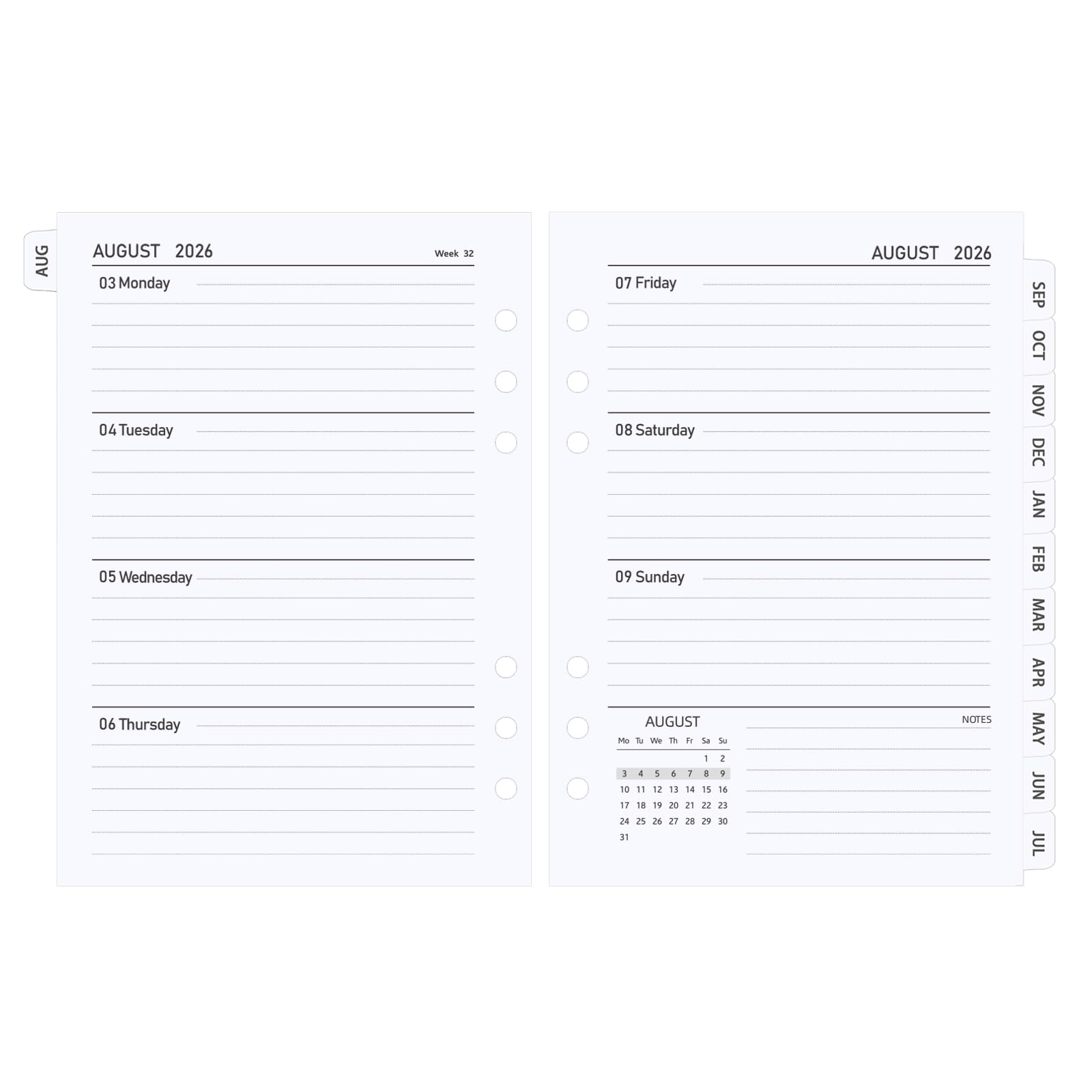 Academic Diary 2026 2027 Refill A5 Size, Week to View, 21 x 14.8 cm | August 202