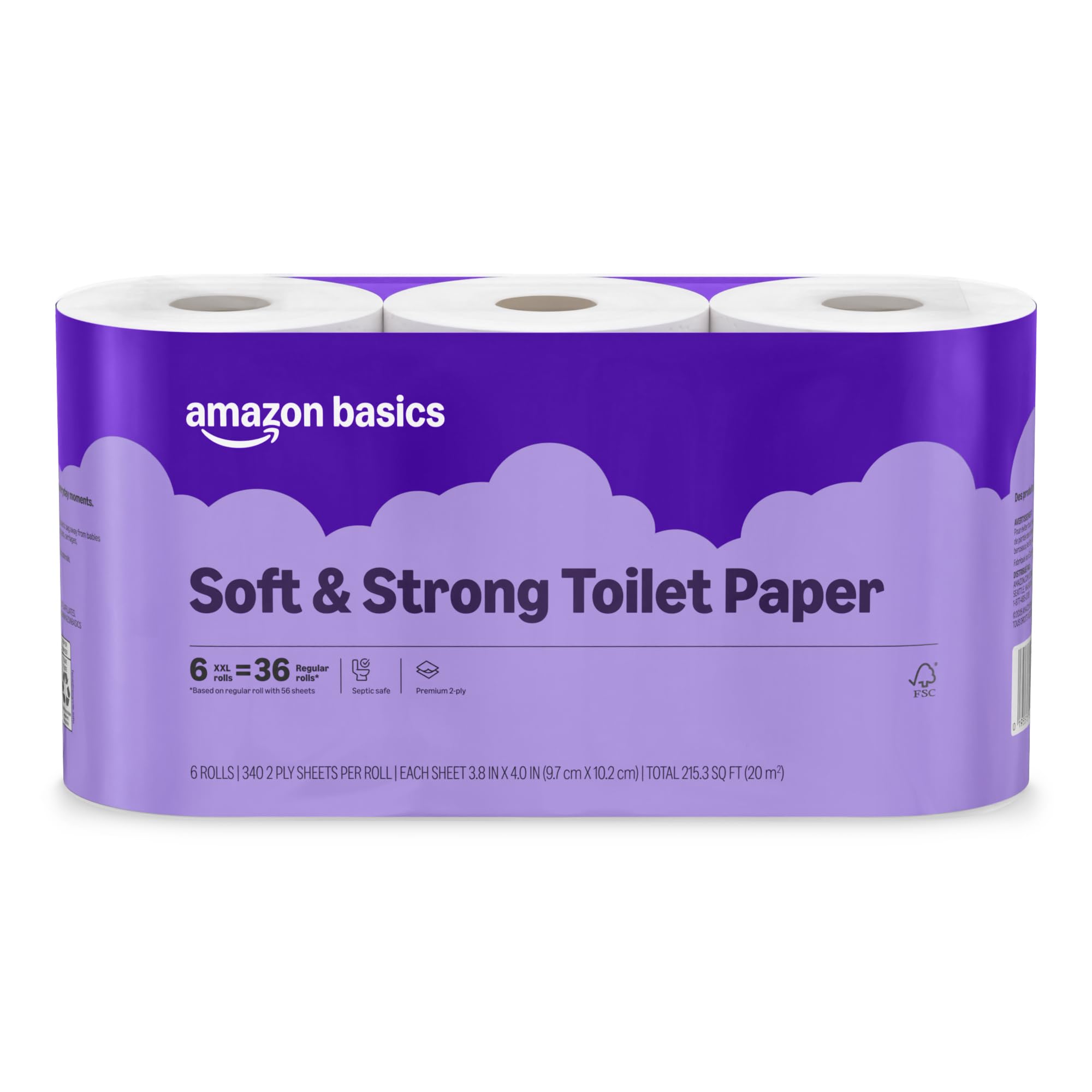Amazon Basics Soft and Strong 2-Ply Toilet Paper, 6 Ultra Rolls = 24 Regular Rol