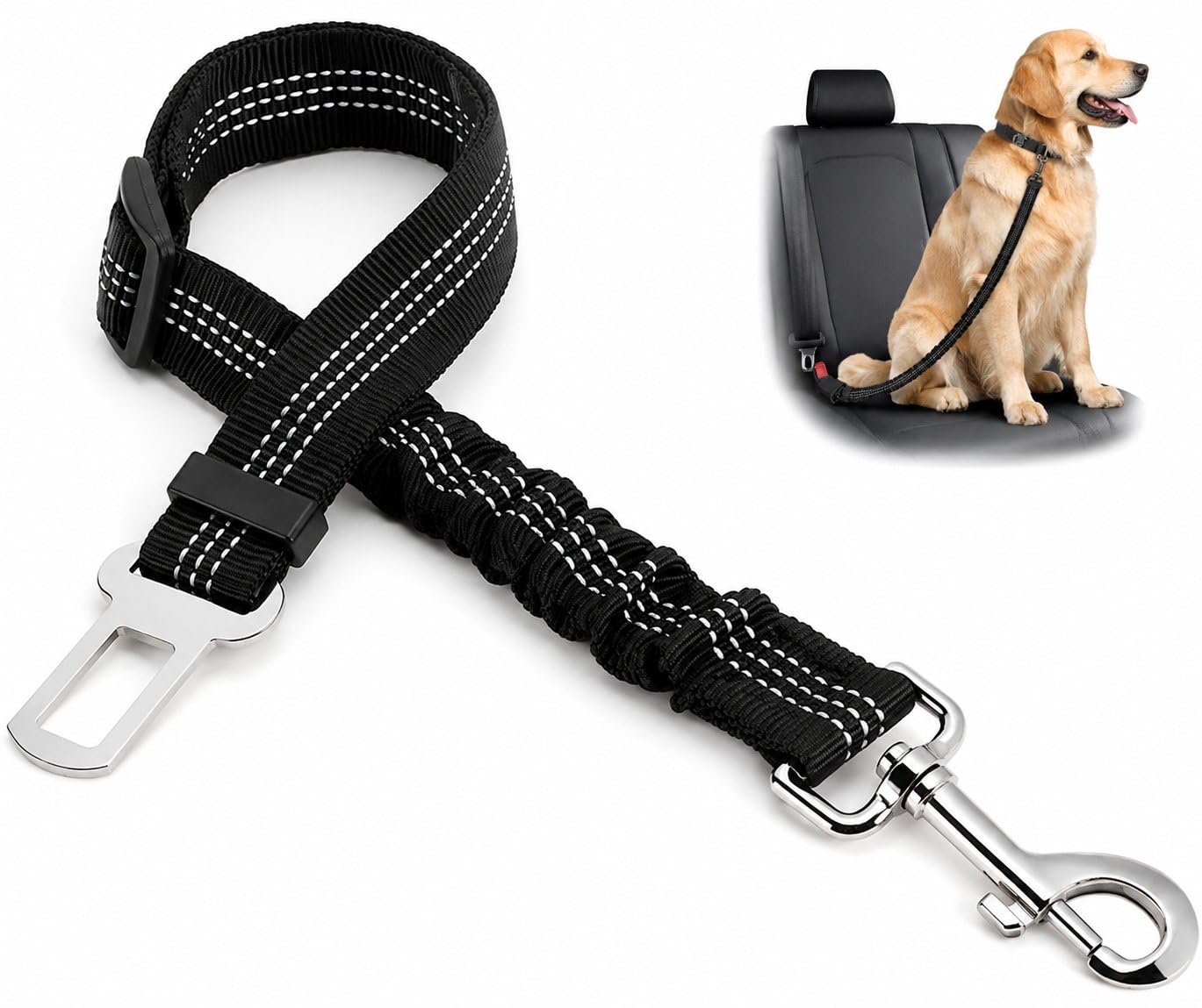 Dog Seat Belts for Cars - Dog Seat Belt Adjustable Elastic Bungee - Strong Durab