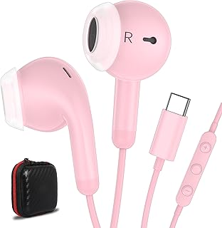 USB C Earbuds Headphones for iPad 10th Gen for iPhone Duo 18 Pro 17 15 Pink