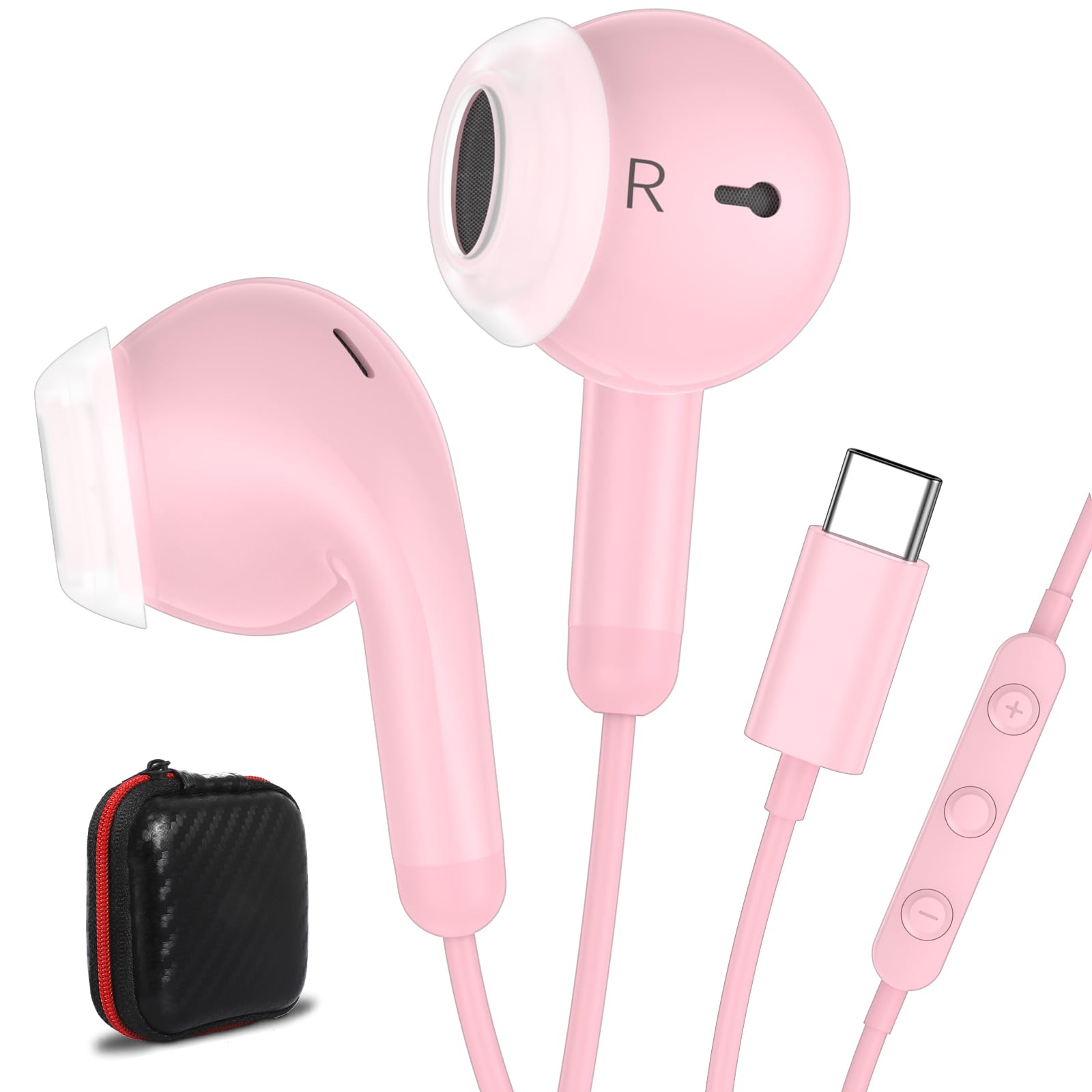USB C Earbuds Headphones for iPad 10th Gen for iPhone Duo 18 Pro 17 15 Pink