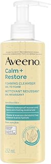 Aveeno Calm + Restore Foaming Cleanser for Sensitive Skin, Daily Face Wash Gently Removes Makeup & Cleanses Skin with Soothing Oat, Feverfew & Hyaluronic Acid, Fragrance-Free, 232 mL