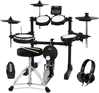 Xkorce Electronic Drum Set Electric Drum Kit with 4 Quiet Mesh Pads and 6" Kick Drum, 360 Sounds, Headphones, Sticks, Dual Bluetooth function, Suit for Beginner