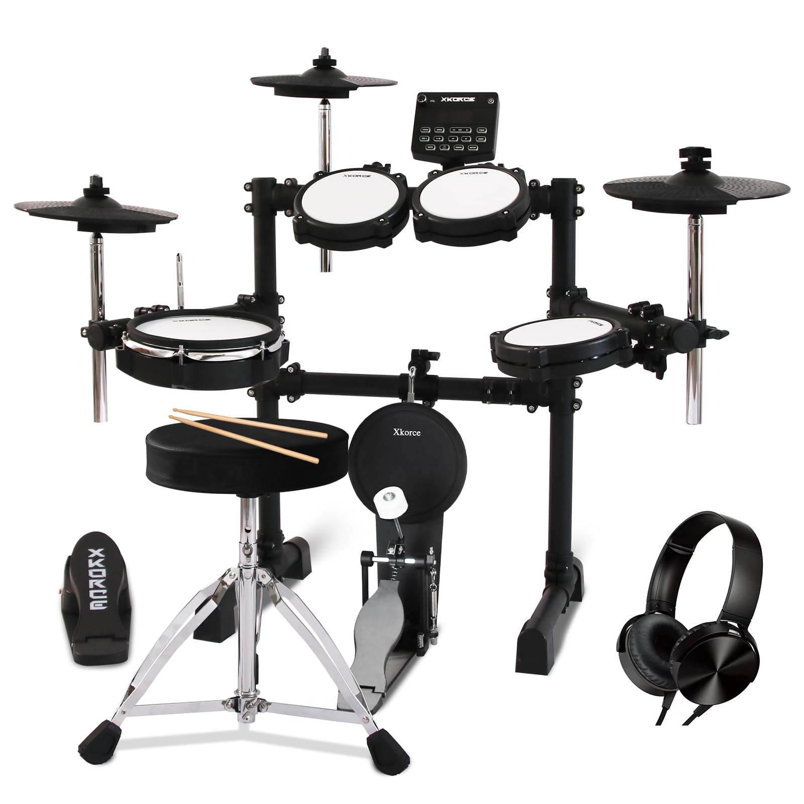 Xkorce Electronic Drum Set Electric Drum Kit with 4 Quiet Mesh Pads and 6" Kick 
