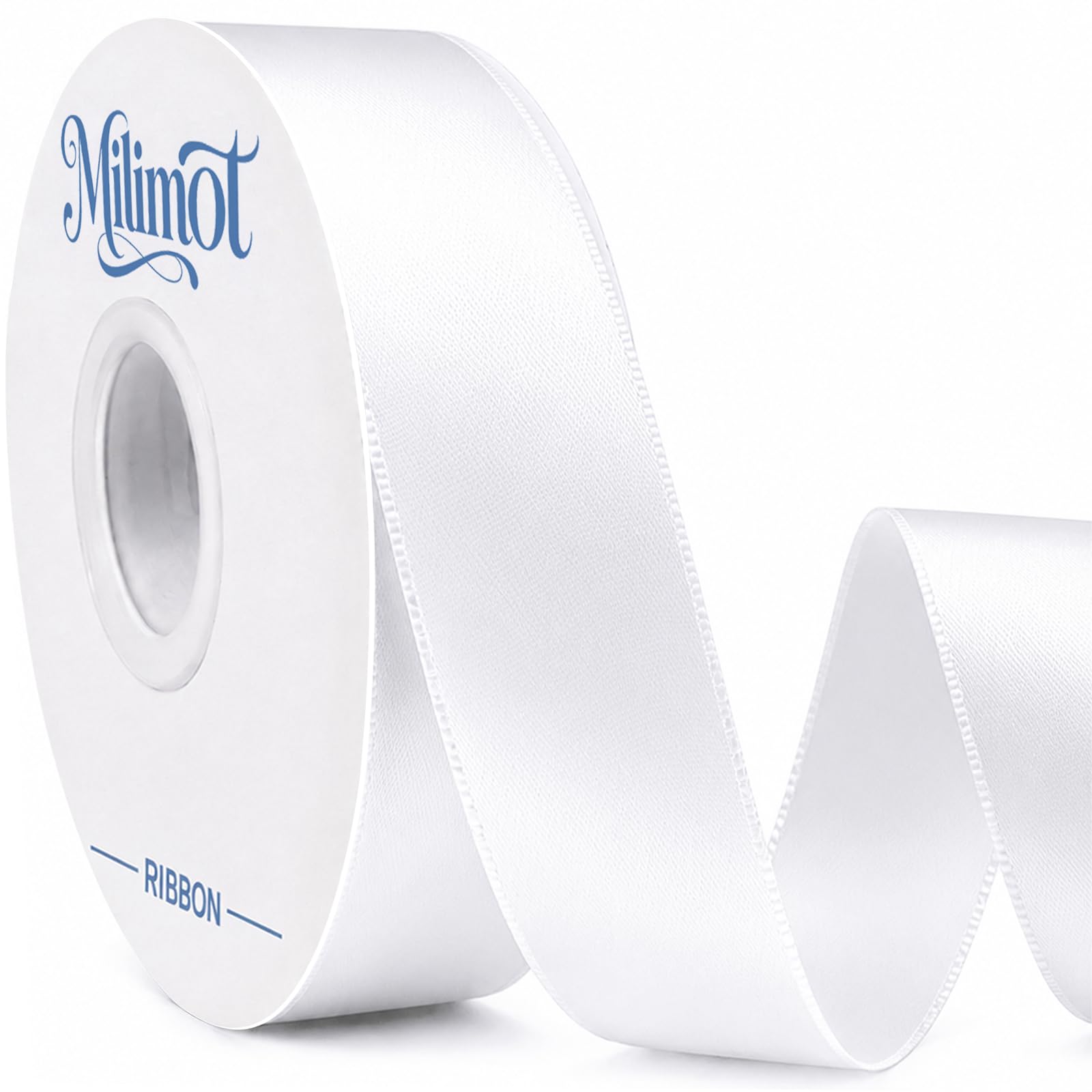 Milimot 1 Inch Double Faced White Ribbon,Satin Ribbon Continuous 25 Yards | Whit