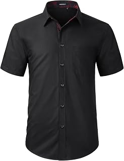HISDERN Men's Short Sleeve Dress Shirt Regular Fit - Solid Summer Shirt with Chest Pocket S-4XL