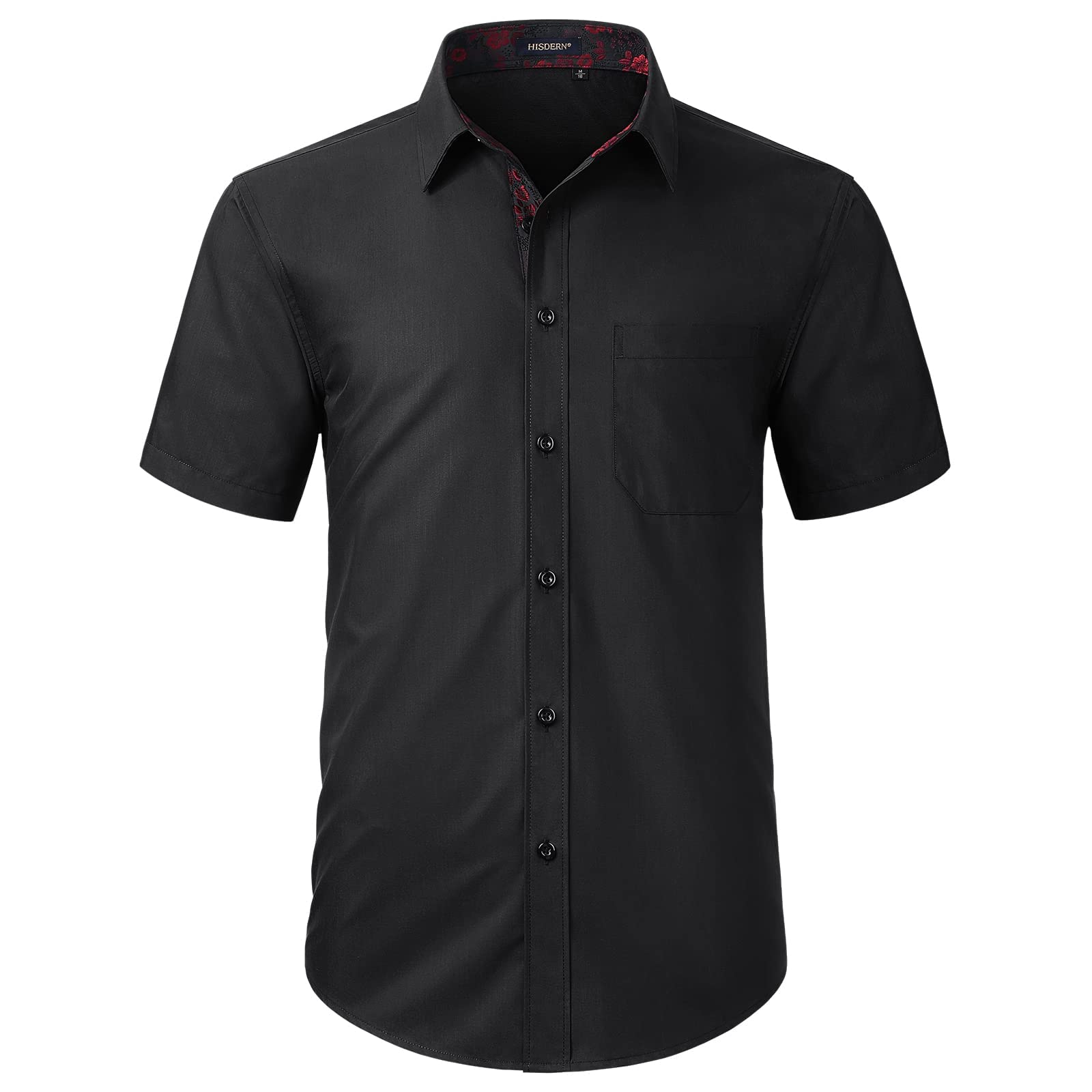 HISDERN Men's Short Sleeve Dress Shirt Regular Fit - Solid Summer Shirt with Che