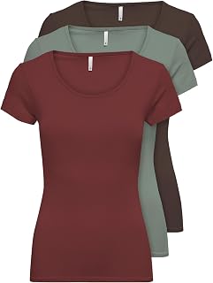 ONLY Pack of 3 Women's T-shirts in Black or White, Long and Short Sleeves, Basic T-shirts for Summer XS S M L XL 15209153