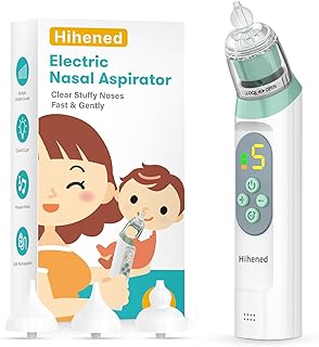 Electric Nasal Aspirator for Baby, Nose Aspirator for Toddlers, Waterproof Baby Nose Sucker, Nose Cleaner with 3 Silicone Tips, Adjustable Suction Level, Music and Light Soothing Function,Green