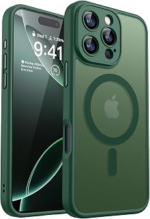 CANSHN Cover Magnetica per iPhone 16 Pro Max(6,9 Pollici), Compatibile con MagSafe, [Protezione Completa Della Fotocamera], Custodia Traslucida Opaca Protettiva Sottile Antiurto, Verde Profondo