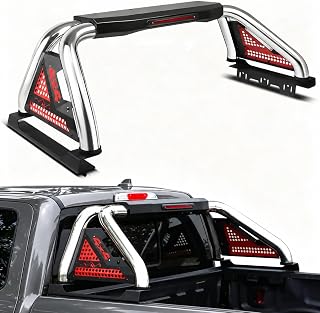 MONOKING Universal Adjustable Roll Bar for Truck with Brake Light | Heavy-Duty Stainless Steel Adjustable Chase Rack for F150 Titan Tacoma Gladiator Colorado Ranger Canyon Frontier Dakota