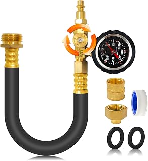 GUTE RV Winterizing Kit 17in with Pressure Gauge 3/4in Blowout Adapter | Shut Off Valve,17in Flexible Hose,Quick Connect Air Plug,RV Sprinkler Blowout,For Camper,Motorhome & Boat,Winterize Kit.