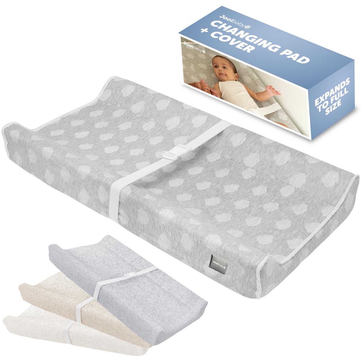 Jool Baby Soft Changing Pad + Washable Cover - (Cloud Pattern, Gray) | Makes Cha