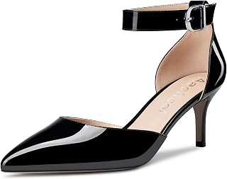 Aachcol Women's Needle Medium Heel Ankle Strap Pumps Pointed Toe Sandals Dress Shoes Party Wedding Office 6.5 cm