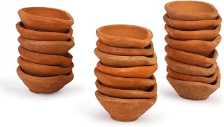 Handmade Terracotta Set of 24 Natural Clay Diya | Traditional Oil Lamp for Diwali Decoration | Tea Light Holder for Puja, Festival, Indian Home Decor, Return Gifts & Diwali Lighting