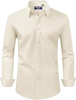 Alimens & Gentle Mens Regular Fit Stretch Stain Resistant Long Sleeve Solid Color Work Wedding Button Shirts