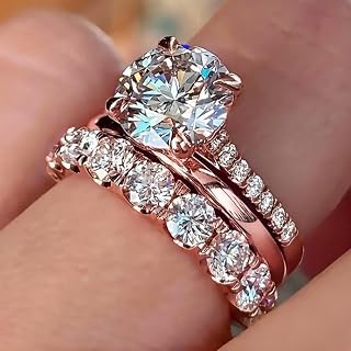 Gorgeous Set of 3 Rings for Women Luxury Shiny Cubic Zirconia Wedding Jewelry