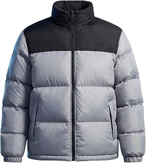Men's Puffer Jacket Thickened Winter Coat Warm Stand Collar Color Block Zip Up Jacket Ski Bubble Coat