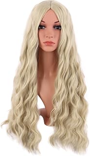 MapofBeauty 28 Inch Long Middle-Part Curly Cosplay Wig, Blonde | No Bangs, 70 cm Party Wig, Fashion, Synthetic Fiber, Women