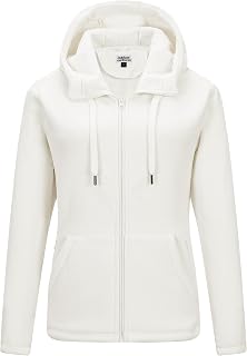 Outdoor Ventures Giacca da donna in pile con cappuccio e 6 tasche, calda e morbida, stile casual