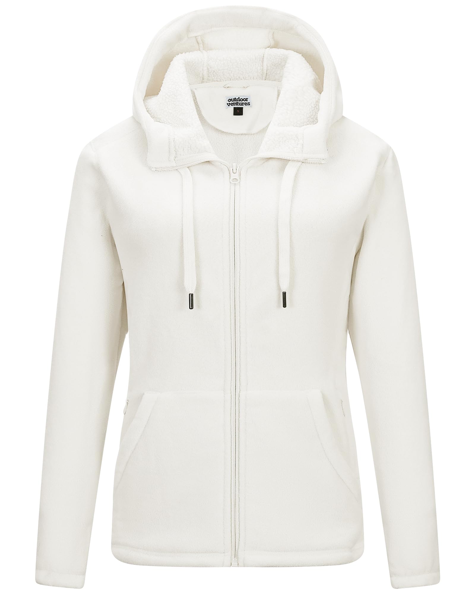 Outdoor Ventures Giacca da donna in pile con cappuccio e 6 tasche, calda e morbi