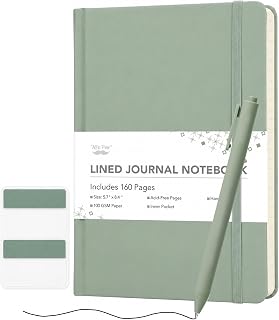 Mr. Pen- Bound Notebook Set with Sticky Tabs, 5.7" x 7.9", 160 Pages, Green, 1pc Pen, 2 Journal Stencils, 12 Cute Paper Clips, 2 Magnetic Bookmarks, 2 Transparent Bible Journaling Sticky Notes