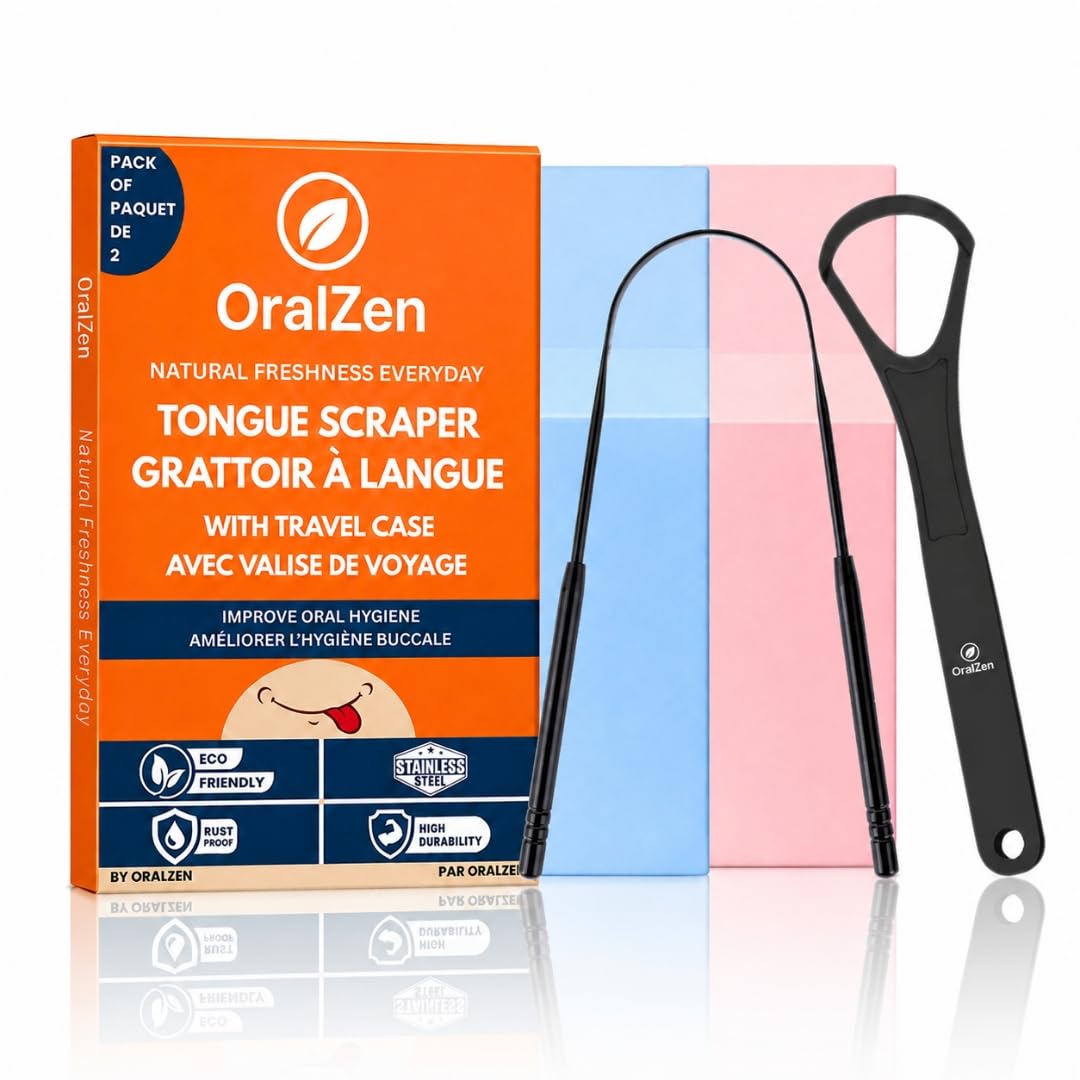 OralZen Tongue Scraper with Case Easy to Use Tongue Scraper for Adults, Reduce B
