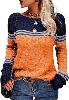 Cicy Bell Women Fashion Color Block Round Neck Knitwear Autumn Winter Tops