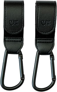 Buggy Clips for Pram, 2 Pack Pram Hooks for Pushchair | Carabiner Clip for Stroller Handles | Shopping Bag Hook, Baby Changing Bag Holder | Universal Fit | Adjustable Strap
