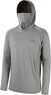 Bassdash - Men's Long Sleeve Top with UPF 50+ Protection and Built-in Face Mask, Neck Warmer and Hood, Ideal for Fishing
