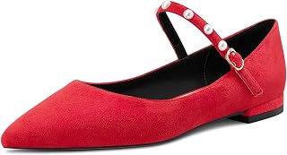 NobleOnly Women's Pointed Toe Mary Jane Low Heel Pumps Office Party Classic Buckle Shoes 1 cm Heels