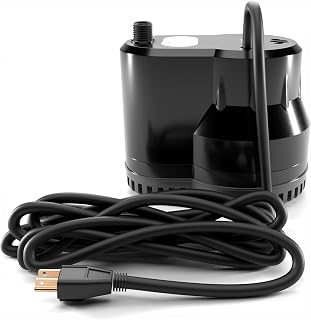 FibroPool Pool Cover Pump - 75W, 10 GPM, 120V - 16 ft Hose - Plastic | Submersible Design, Flat Base For Shallow Water, Manual Shut Off, 4 x 5 x 4 in, For Spas And Ponds