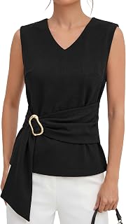 Cuffbow Women Dressy Blouses Buckle V Neck Sleeveless Tops Work Summer Tunic Spring Business Casual Tops 2026
