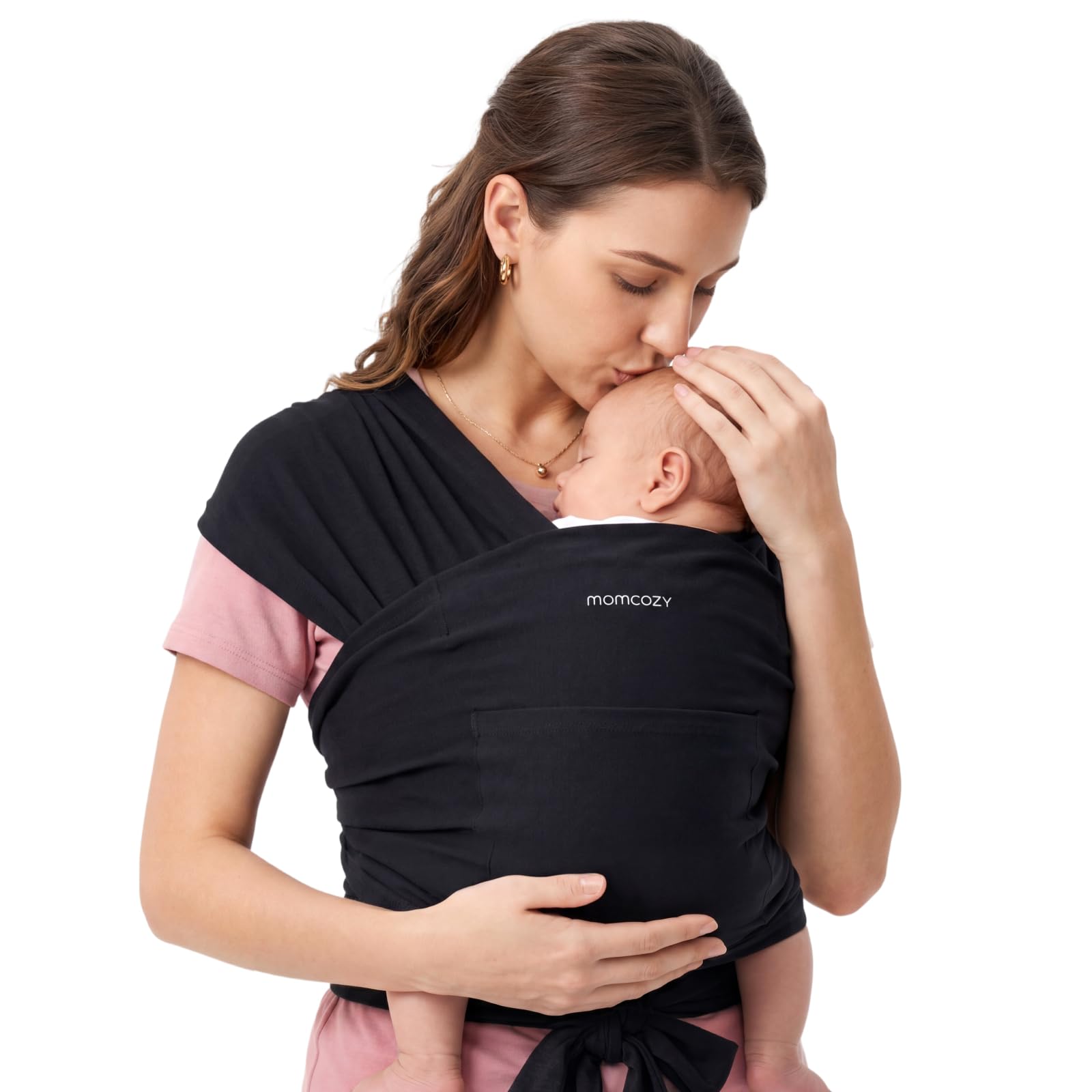 Momcozy Baby Wrap Carrier for 3.6-15kg, Adjustable Sling for Newborn, Black | Fo