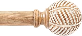 Zeerobee Wood Curtain Rods for Windows 1 Inch Brown 32"-120" | Heavy Duty Drapery Rod, Hand-Painted Wood Grain, Leaf-Pattern Finials, For Indoor and Outdoor Windows, 66 to 120