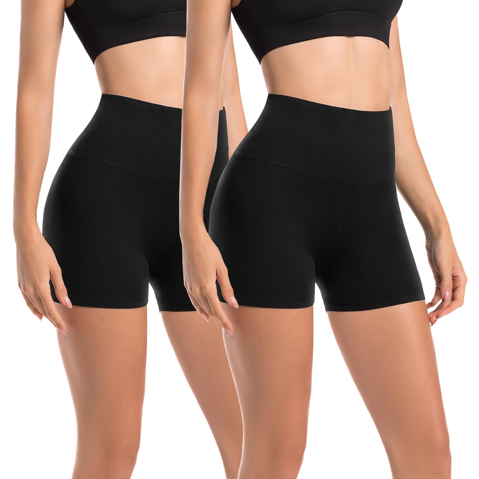 Leafigure 2 Pack Women's Cycling Shorts High Waist Opaque Summer Gym Fitness Yog